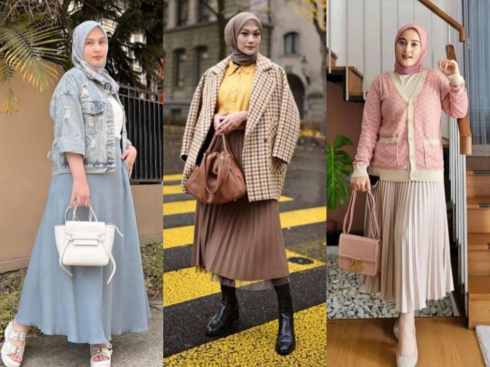 10 Inspirasi Fashion Outfit Rok untuk Musim Hujan ala Hijaber