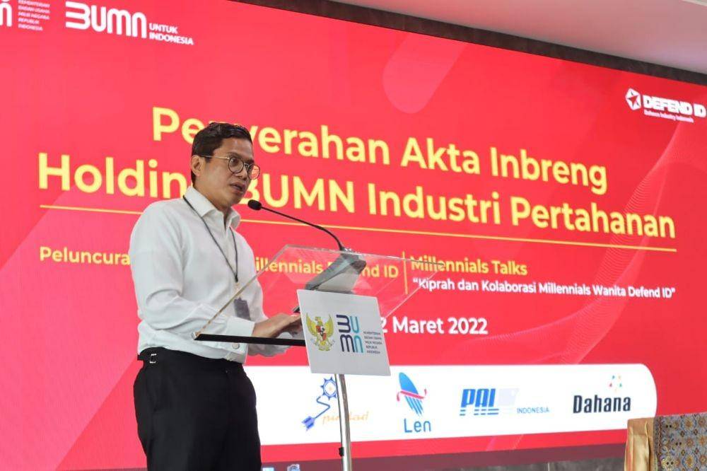 Wakil Menteri BUMN, Pahala Mansury dalam Penyerahan Akta Inbreng Holding BUMN Industri Pertahanan Rabu (2/3/2022). (dok. Defend ID)