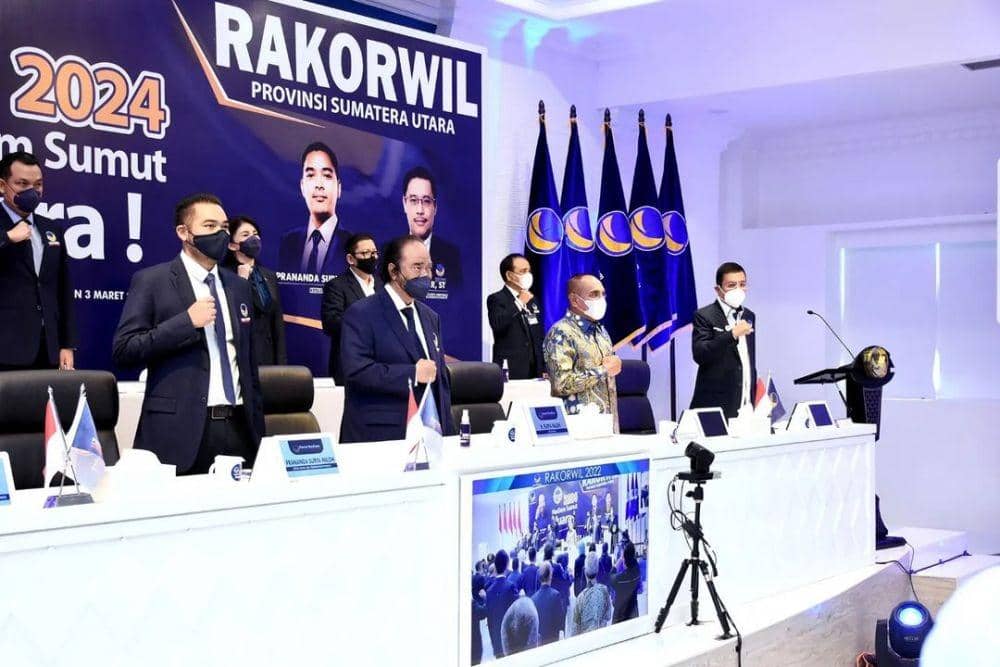 Ketum Partai NasDem Surya Paloh dan Gubernur Sumut, Edy Rahmayadi pada Rakorwil NasDem Sumut, Kamis (3/3/2022) (Dok.Istimewa)