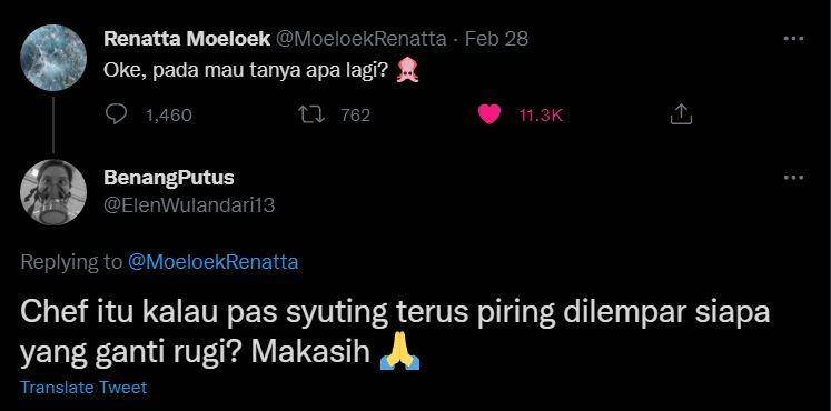 pertanyaan nyeleneh warganet ke Chef Renatta (twitter.com/elenwulandari13)