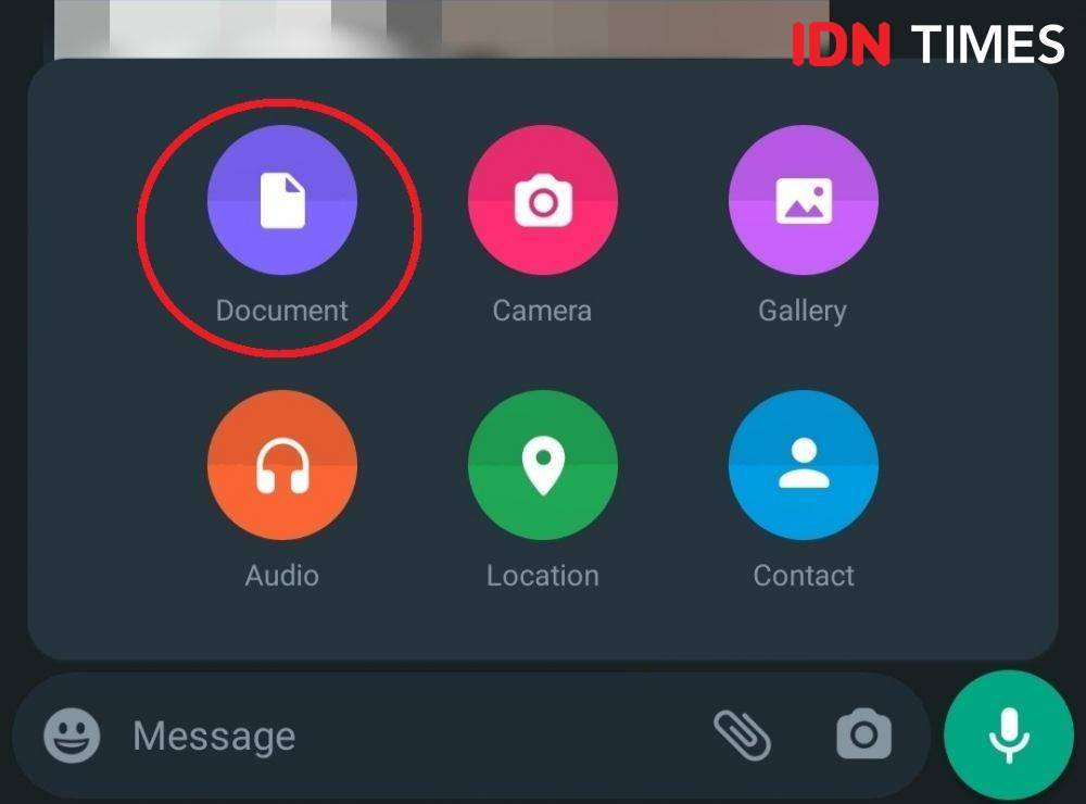 opsi Document pada WhatsApp (IDN Times/Alfonsus Adi Putra)