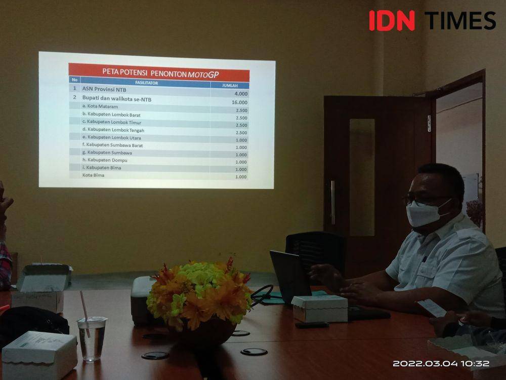 Staf Ahli Gubernur Bidang Ekonomi, Keuangan, Infrastruktur dan Pembangunan Setda NTB Sadimin menjelaskan tentang pembelian tiket MotoGP yang difasilitasi oleh Pemprov NTB (IDN Times/Muhammad Nasir).