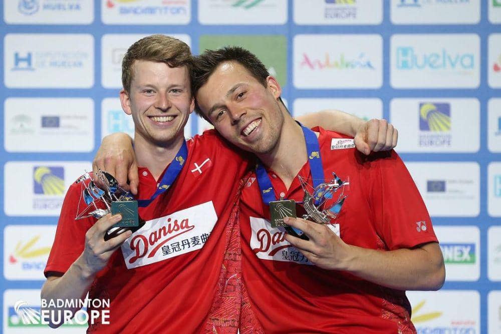 Kim Astrup dan Anders Skaarup Rasmussen saat meraih medali emas di Kejuaraan Eropa 2018. (instagram.com/kimastrup)