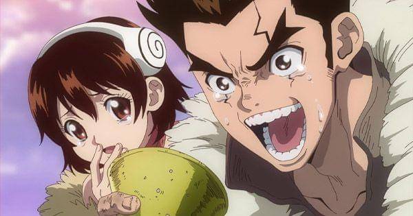 Taiju dan Yuzuriha berhasil menelepon Senku untuk pertama kalinya ( Dok. TMS Entertaiment / Dr. Stone )