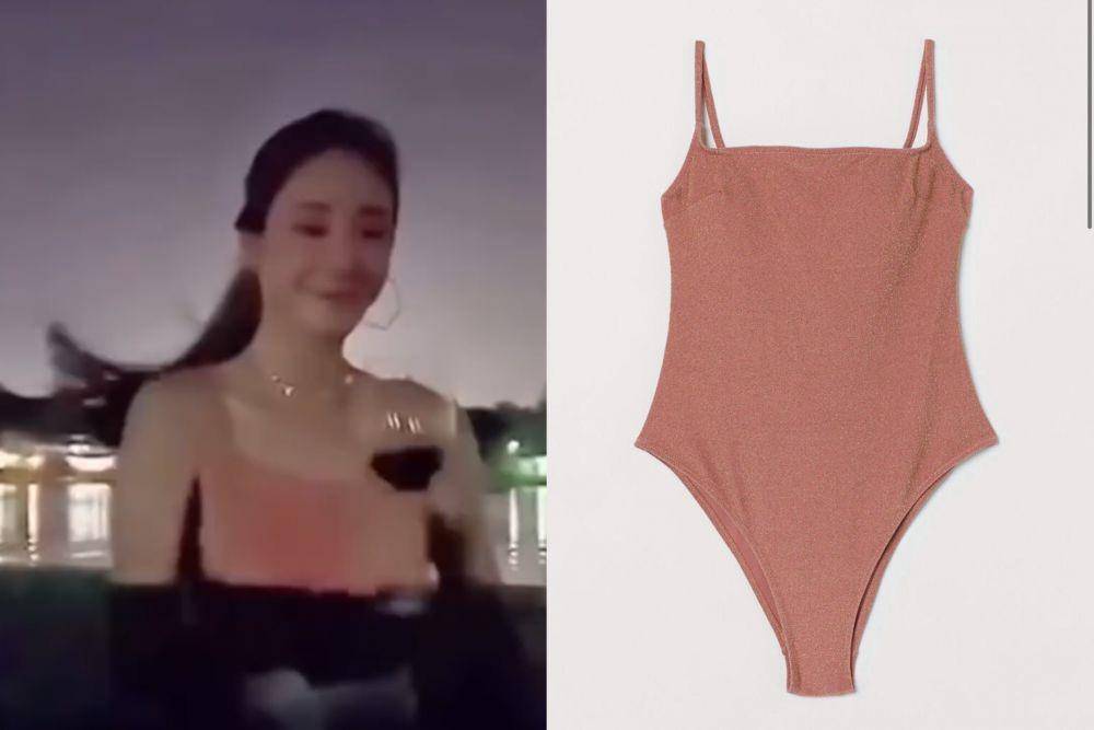 Tangmo dan bodysuit yang dikenakannya (Dok. Youtube/ Nessie Judge | twitter.com/pawatt)
