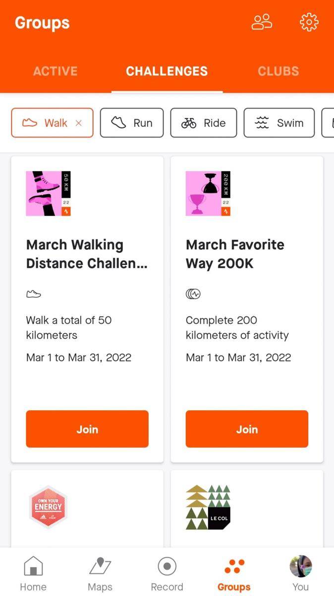 Fitur "Challenges" di aplikasi Strava. (IDN Times/Nena Zakiah)