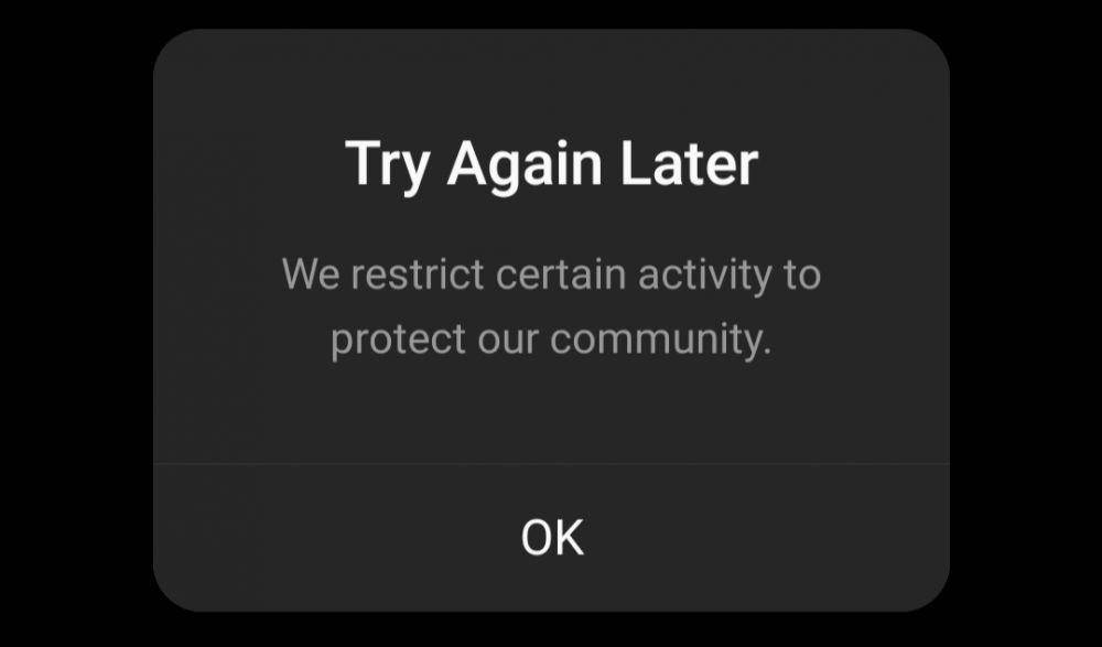 Notifikasi pembatasan aktivitas oleh Instagram. (IDN Times/Nena Zakiah)