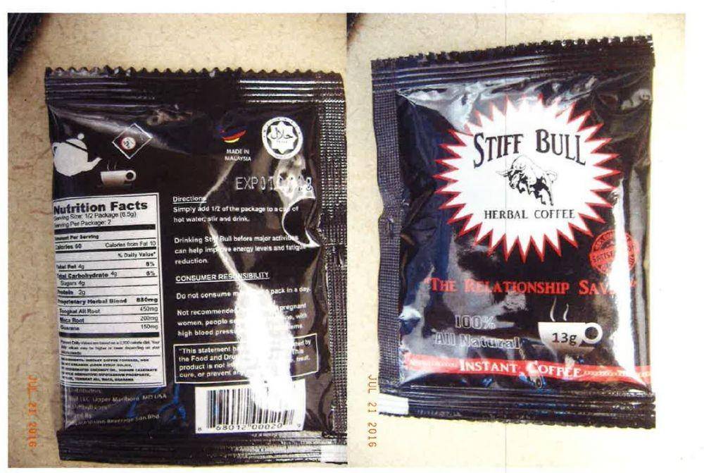 Kopi Stiff Bull Herbal Coffee yang ditarik oleh FDA. (fda.gov)