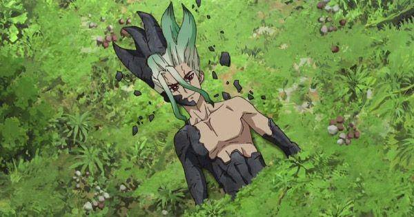 Senku terbebas dari pembatuan ( Dok. TMS Entertaiment / Dr. Senku )