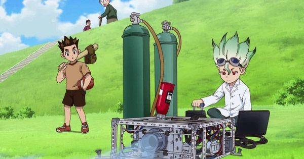 Senku menguji mesin roket ( TMS Entertaiment / Dr. Stone )