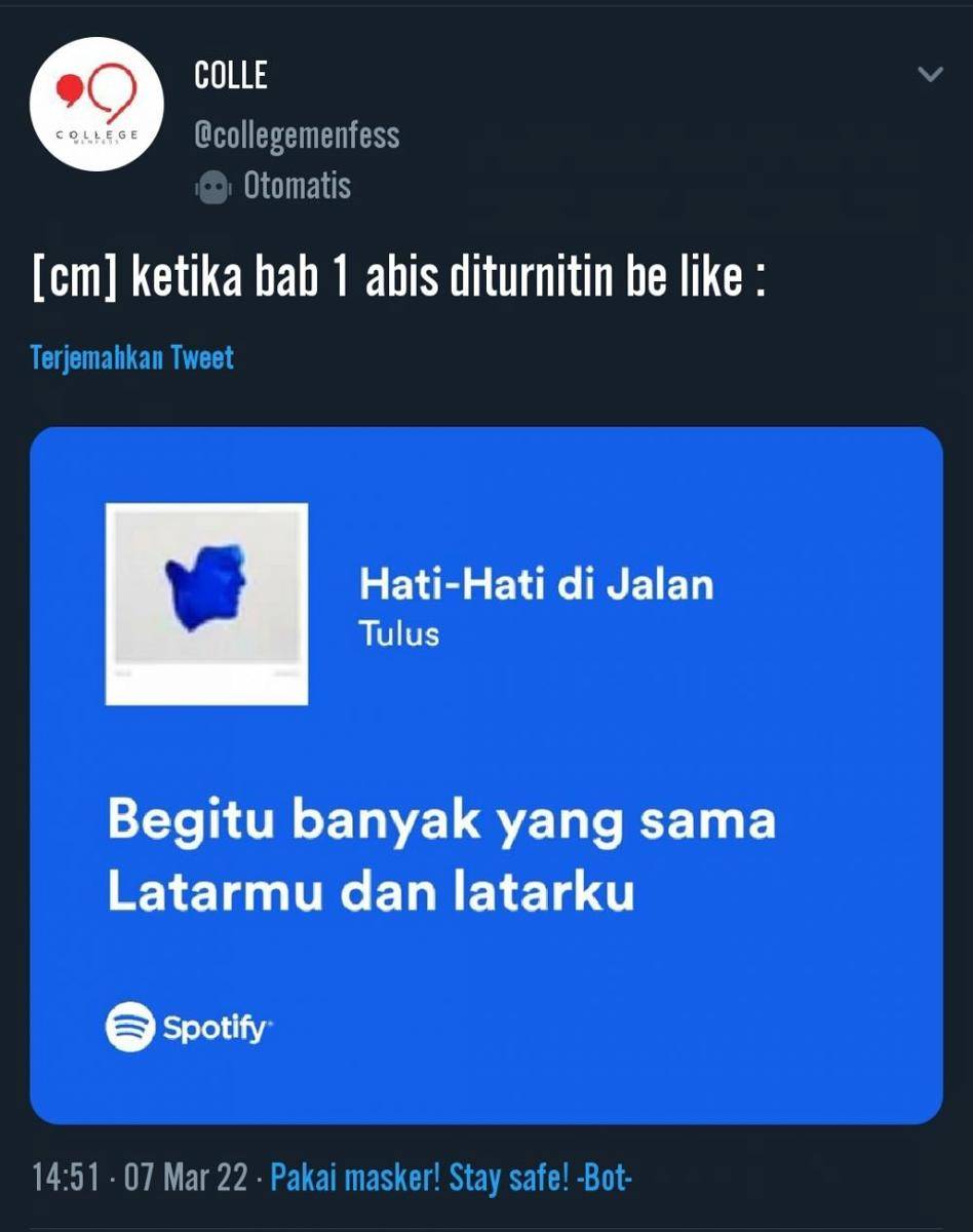 pelesetan judul Hati-Hati Di Jalan (twitter.com/collegemenfess)