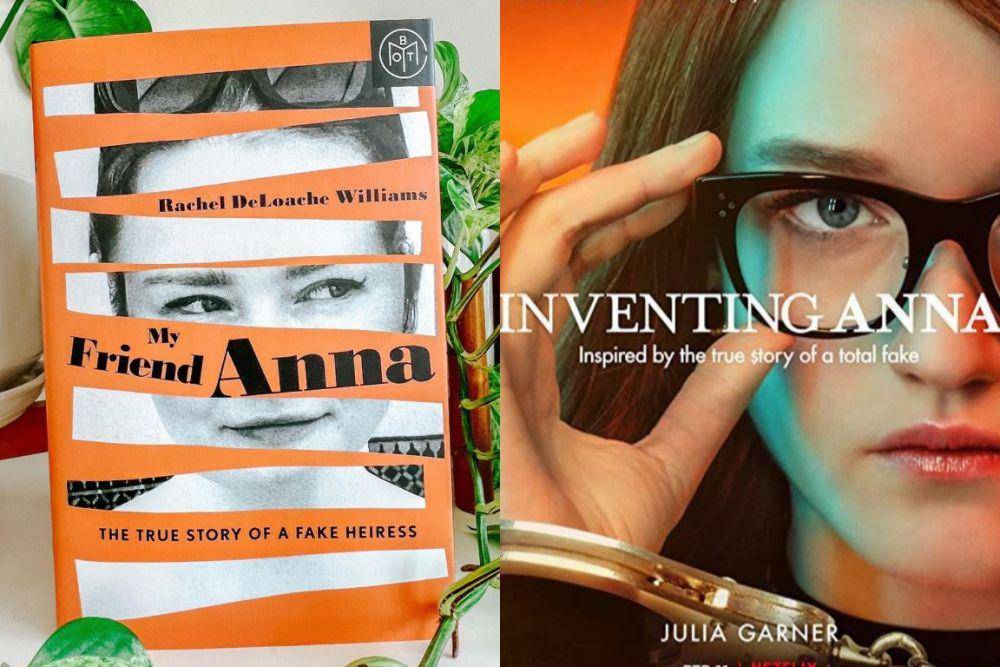 buku My Friend Anna karya Rachel DeLoache Williams (instagram.com/litbylilly) | poster Inventing Anna (dok. Netflix)
