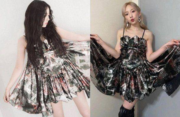 Taeyeon dan SinB mengenakan baju yang sama (news.nate.com)