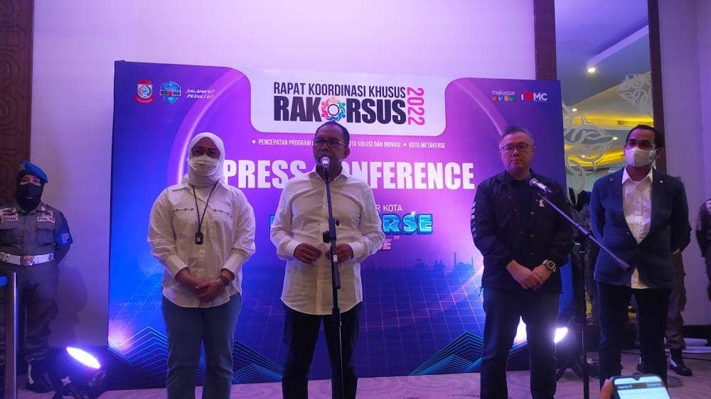 Konferensi pers terkait metaverse di Hotel Four Points Makassar, Selasa (15/3/2022). IDN Times/Asrhawi Muin