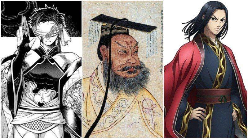 Gambar Qin Shi Huang (tengah) dengan versi Qin Shi Huang di Record of Ragnarok (kiri) dan Kingdom (kanan). (Berbagai sumber)