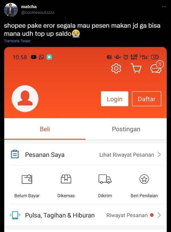 reaksi kesel warganet Shopee down (twitter.com/cookiescutzzzz)