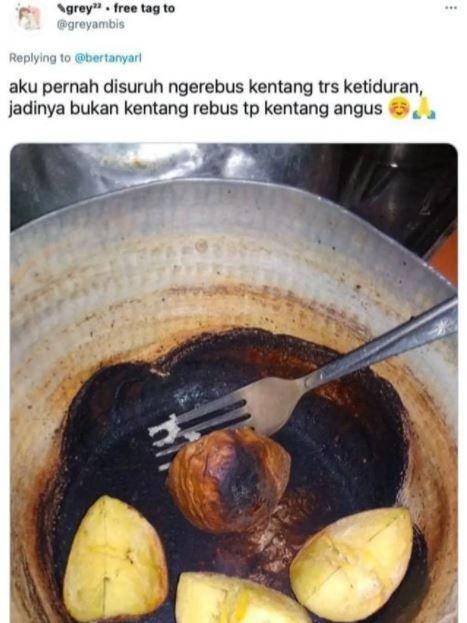 potret orang merebus makanan (twitter.com/greyambis)