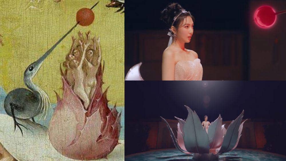 The Garden of Earthly Delights by Hieronymus Bosch (dok. Museo Nacional del Prado via artsy.net) | cuplikan MV Red Velvet "Feel My Rythm" (youtube.com/SMTOWN)