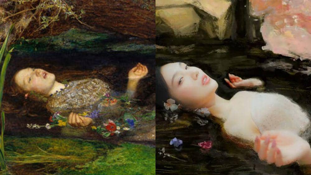Ophelia by Sir John Everett Millais (tate.org.uk) | cuplikan MV Red Velvet "Feel My Rythm" (youtube.com/SMTOWN)
