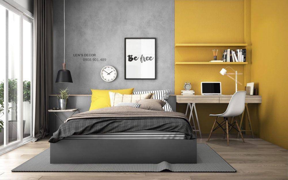 Grey Yellow bedroom (dok.elledecor.com)