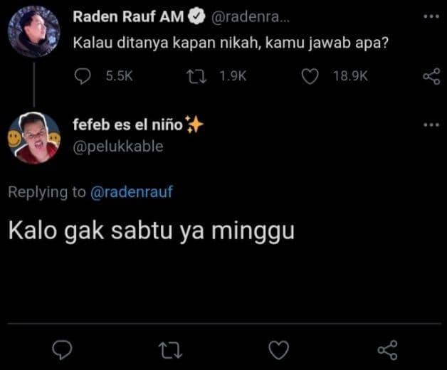 jawaban saat ditanya kapan nikah (twitter.com/fefebeselnino)