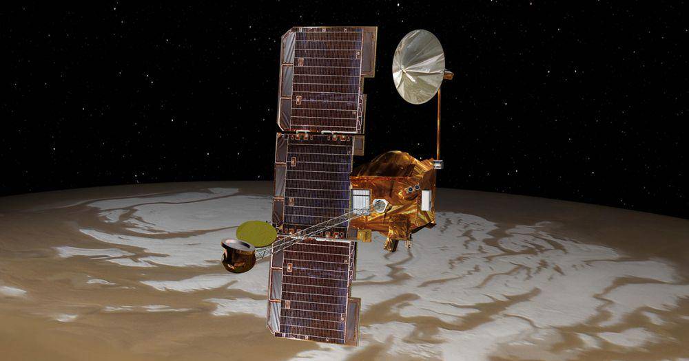 ilustrasi 3D yang menggambarkan wahana Odyssey di sekitar Planet Mars (dok. NASA)