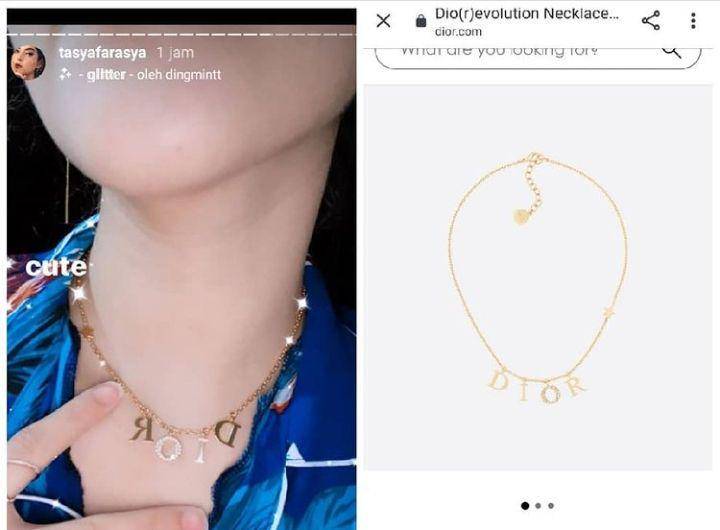Tasya Farasya memakai kalung dari Dior (instagram.com/tasyafarasya.wearings)