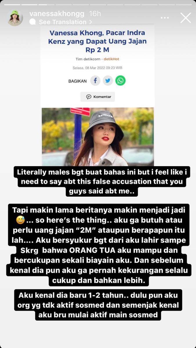 klarifikasi Vanessa Khong, pacar Indra Kenz (instagram.com/vanessakhongg)