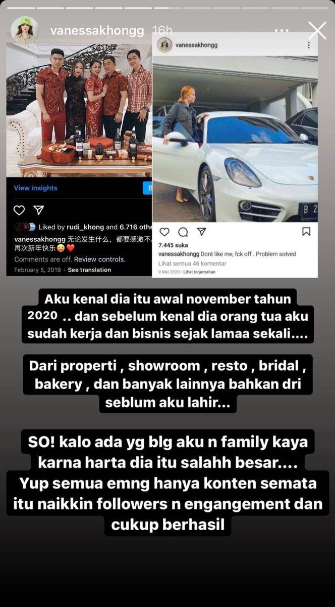 klarifikasi Vanessa Khong, pacar Indra Kenz (instagram.com/vanessakhongg)