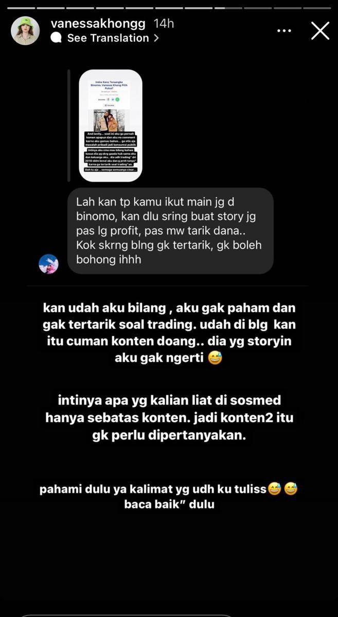 klarifikasi Vanessa Khong, pacar Indra Kenz (instagram.com/vanessakhongg)