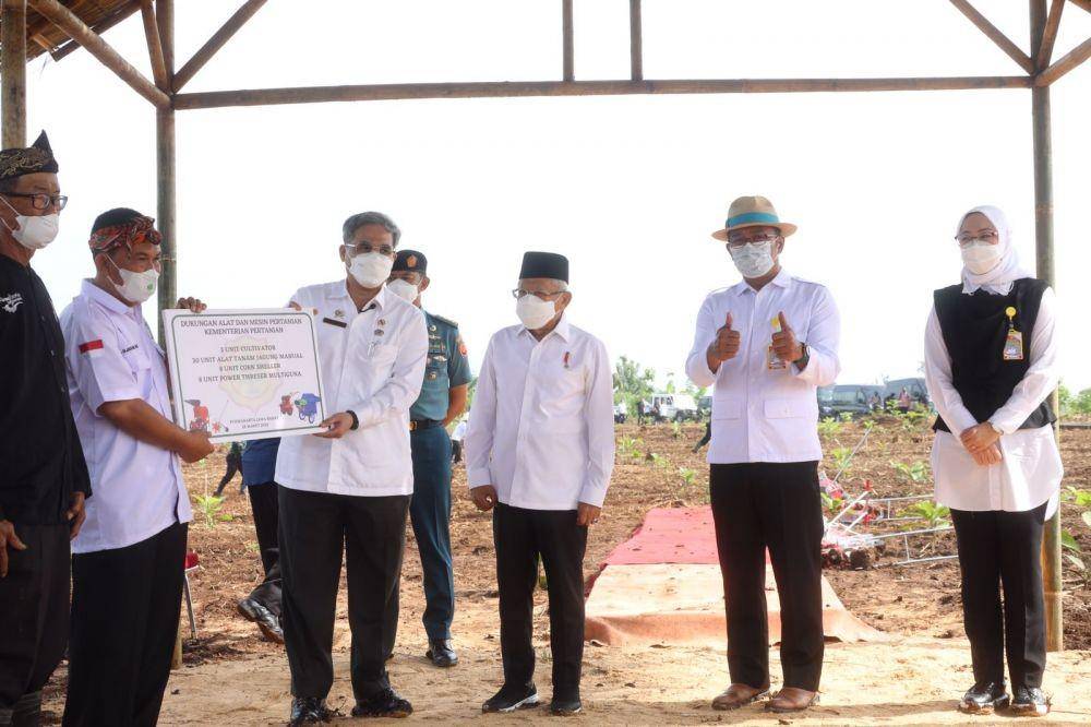 Wapres mengikuti kegiatan menanam jagung kedelai di Kabupaten Purwakarta, Senin (28/3/2022). (Dok. Kementan)