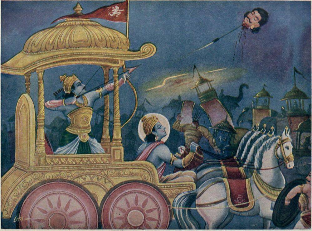 lukisan Arjuna membunuh Jayadrata (wikimedia.org)