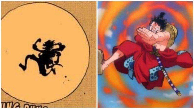 Luffy setelah Awakening, dan Luffy Red Hawk. (Dok. Shueisha/One Piece, dok. Toei Animation/One Piece)