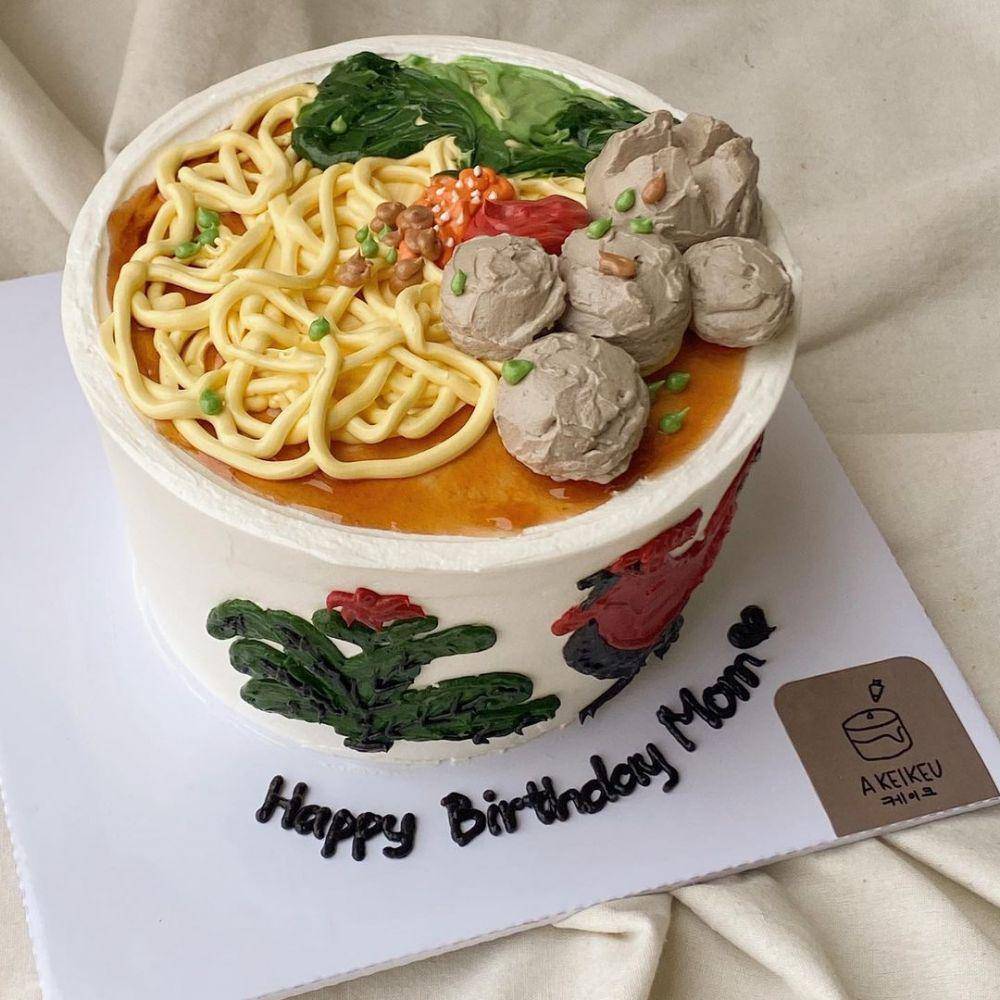 ide kue ulang tahun tema mie bakso (instagram.com/a.keikeu)