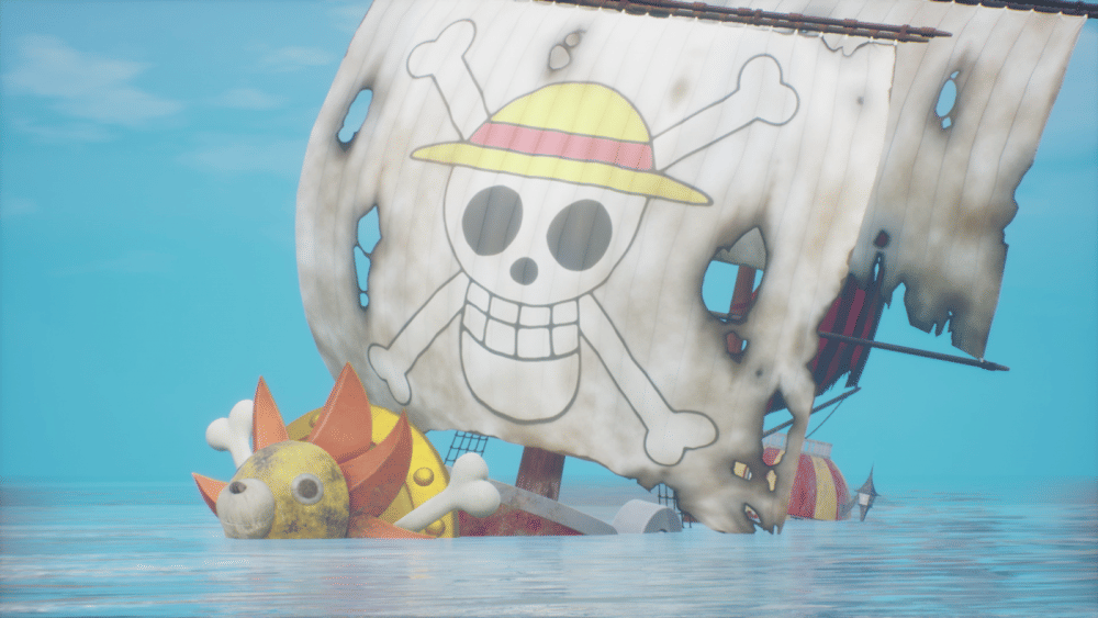 Thousand Sunny tenggelam di One Piece Odyssey. (Dok. Bandai Namco/One Piece Odyssey)