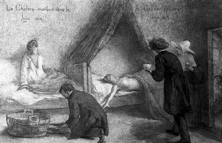 Pasien yang menderita kolera di Jura selama epidemi 1854, dengan Dr. Gachet yang merawat mereka. (commons.wikimedia.org/Iconographic Collections/Paul-Ferdinand Gachet)