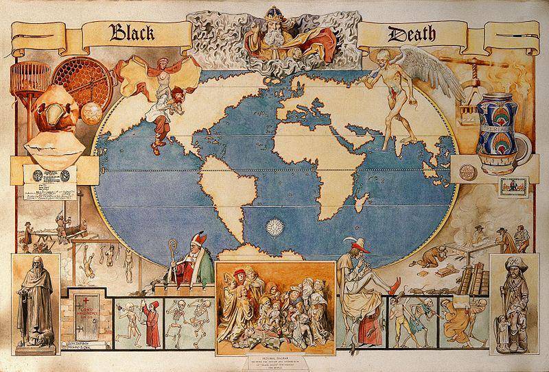 Peta yang menunjukkan sejarah Black Death di seluruh dunia. (commons.wikimedia.org/Munro Scott Orr)