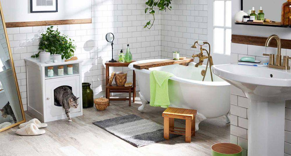 ilustrasi litter box di kamar mandi (be.chewy.com/Chewy Stu)