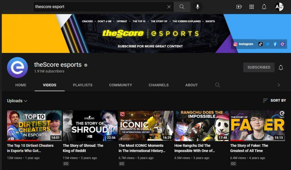 Channel YouTube TheScore E-Sport (dok. YouTube/TheScore E-Sport)