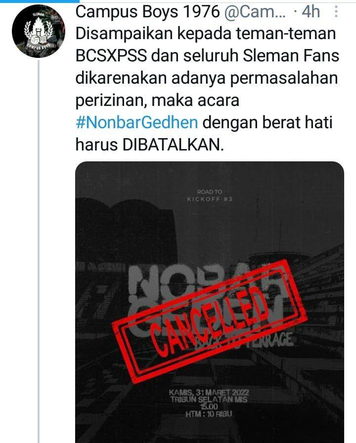 Nobar PSS vs Persija batal digelar @CampusBoys1976