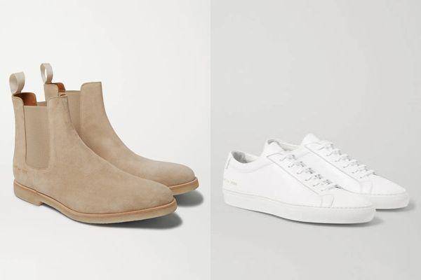 Ilustrasi boots kasual dan sneakers putih (mrporter.com)