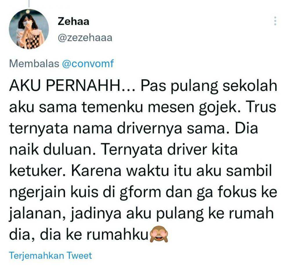 cerita naik ojek online (twitter.com/zezehaaa)