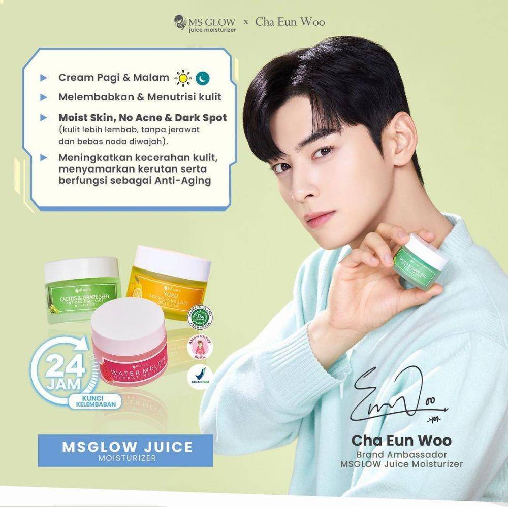 Cha Eun Woo, BA MS Glow Juice Moisturizer (instagram.com/msglowbeauty)