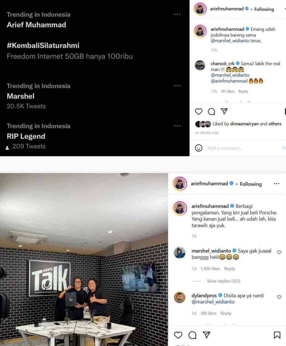 Dukungan Marshel Widianto (Instagram.com/ariefmuhammad/)