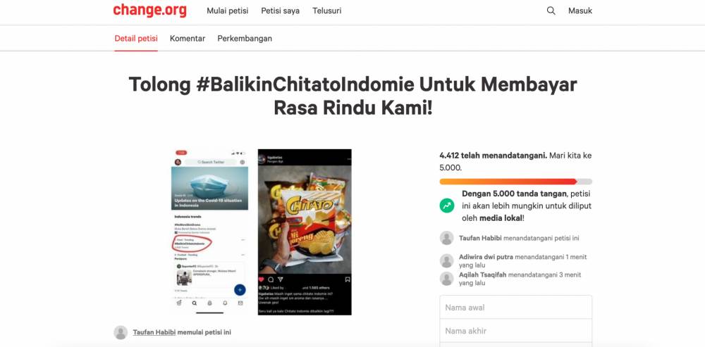 Petisi #BalikinChitatoIndomie (change.org)