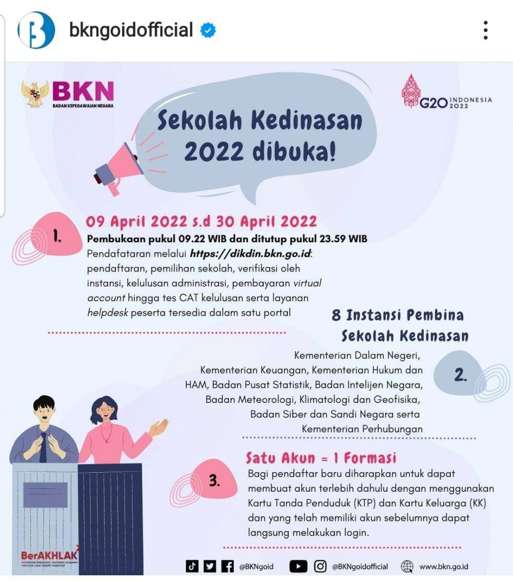 Notifikasi dari BKN bahwa Sekolah Kedinasan mulai Dibuka (www.instagram.com/@bkngoidofficial)