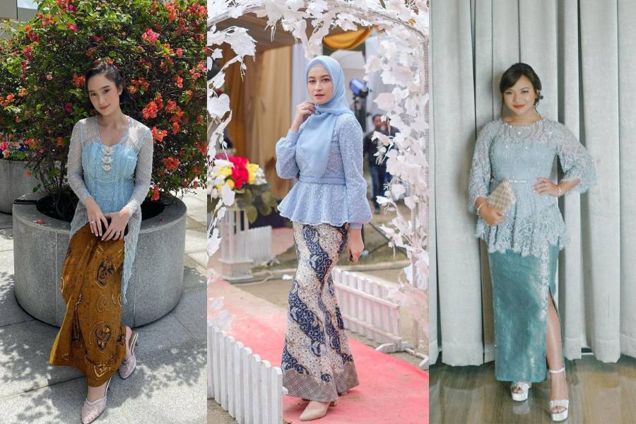 inspirasi kebaya warna ice blue (instagram.com/tatjanasaphira | instagram.com/shaniaindryn | instagram.com/amelcarla)