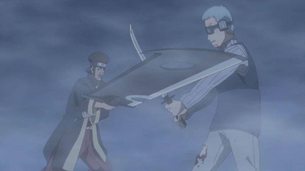 Hassaku (kiri) saat menyerang Chojuro. studio pierrot