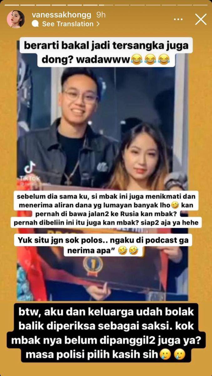 Vanessa Khong soal jadi tersangka di kasus Indra Kenz (instagram.com/vanessakhongg)
