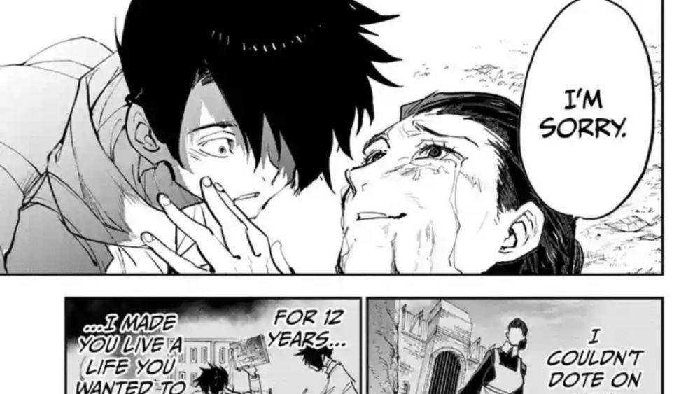 Isabella meminta maaf kepada Ray. (dok. Shueisha/The Promised Neverland)
